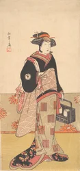 Skuespilleren Iwai Hanshiro IV som en kvinde i sort kimono, ca. 1780.