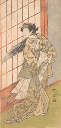 Den første Nakamura Tomijuro som en vred kvinde, der står i et værelse, 1772 eller 1773.