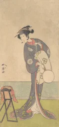 Den første Nakamura Tomijuro som en Oiran, der står i et værelse, 1771.