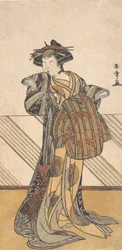 Den fjerde Iwai Hanshiro som kurtisan klædt i en lyserød kimono, ca. 1778.