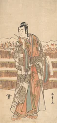 Den anden Ichikawa Monnosuke som en mand af høj rang, der står i sneen, ca. 1786-87.