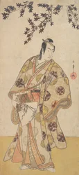 Den tredje Ichikawa Yaozo som en Daimyo, der står under et ahorntræ, ca. 1783.