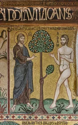 Palatinerkapellet (Basilikaen), cyklus af mosaikker i Det Gamle Testamente, Skabelsens cyklus: "Gud introducerer Adam til Eden", XII århundrede