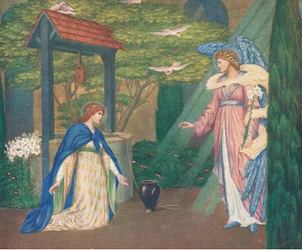 Mary ved brønden. "Hil dig, jomfru Maria, fuld af nåde!"