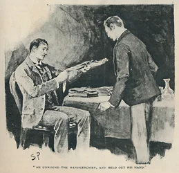 Han viklede Lommetørklædet af og rakte hånden frem, 1892