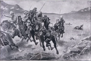 At køre handsken: en lancerpatrulje under krydsild (litho)