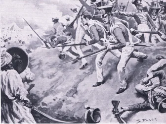 Slaget ved Dubba, 24. marts 1843, illustration fra britiske slag på land og hav, 1915