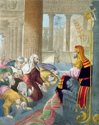 Joseph modtager sine brødres hyldest fra en bibel trykt af Edward Gover, 1870
