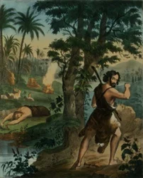 Mordet på Abel, fra en bibel trykt af Edward Gover