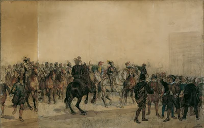 Ankomsten af ​​cuirassiers Henri Duval greve af Dampierres i slotsgården