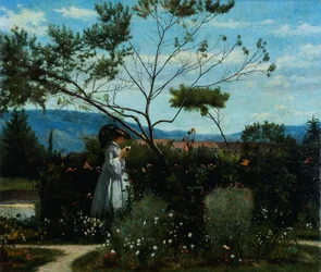 Blandt blomsterne i haven, af Silvestro Lega (1826-1895).