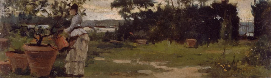 Have ved Bellariva, ca. 1884, af Silvestro Lega (1826-1895), olie på panel, 7x23,5 cm