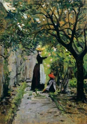 I rosenhave, af Silvestro Lega (1826-1895), olie på panel, 36,5x25,5 cm