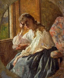 Studie af kvindeskikkelse af Silvestro Lega (1826-1895), Detalje af triptykon
