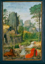 Paysage avec saint Jerôme penitent et la guerison du lion - Landskab med saint Jerome penitent og løvens helbredelse ...