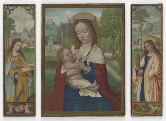Jomfru og Barn; De hellige Catherine og Barbara, ca. 1520 (tempera på vellum)