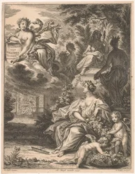 Flora i en have Titelside for: Tielman van Bracht, Tuingedagen. I seks kurser, 1754