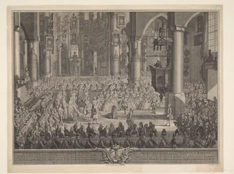 Ægteskab mellem Karel Christian van Nassau-Weilburg og prinsesse Carolina, 1760 Skildringen af ​​(...) prins van Nassau Weilburgs højtidelige bryllupsceremoni med (...) Carolina van Oranje & Nassau fandt sted onsdag den 5. marts 1760 i Groote Kerk in 