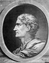 Portræt af Isaac Newton (1642-1727), engelsk fysiker og matematiker, gravering af Simon Francois Ravenet (1706-1774)