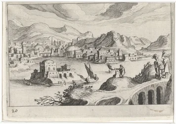 Bybillede i en floddal Sydeuropæiske landskaber (serietitel) Topographia variarum regionum (serietitel)