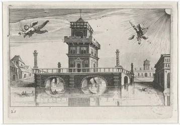 Bybillede med Ikaros og Daedalus Sydeuropæiske landskaber (serietitel) Topographia variarum regionum (serietitel)