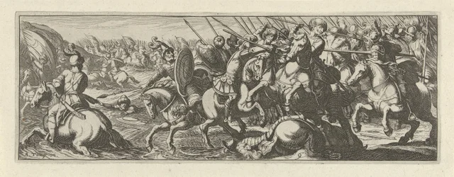 Veldslag ved en rivier Cavalry (serietitel) Faecvnda hvad er den elskede af Phaebus og den taknemmelige Florentia til mænd af skarpt geni, nok er vist af pvgnas, enthea af kraften fra brysterne, som Mercury udskårne den garvede klient (serietitel)
