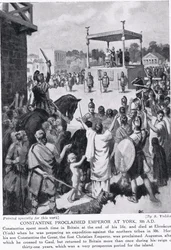 Konstantin udråbt til kejser i York, 306 e.Kr., illustration fra "Hutchinson