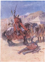 Sir Kenneths lanse var trængt gennem skjoldet (farve litho)