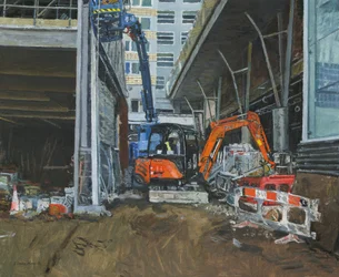 Byggeplads, Wandsworth (olie på lærredspanel)