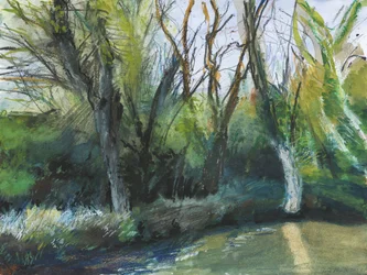 Latchmere Brook, Ham Common (akvarel, oliepastel, blæk, akryl og grafit på papir)