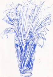 Vase med blomster, 2016 (blæk på papir)