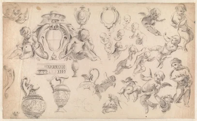 Studie til en dekoration med putti og ornamenter