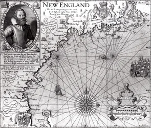 Kort over New Englands kyst, observeret og beskrevet af kaptajn John Smith (1580-1631) 1614, fra 