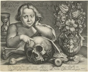 Barn med kranium (Vanitas) Memento Mori (titel på objekt)
