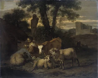 Italiensk Landskab med Hyrdinde og Flokke