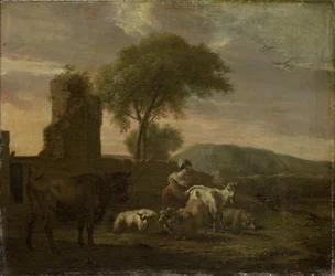 Italiensk landskab med hyrdinde og flokke