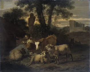 Italiensk landskab med hyrdinde og flokke