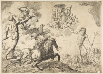 Jupiter, Neptun og Pluto ofrer deres kroner til kardinal Borgheses arme, 1642-43.