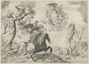 Jupiter, Neptun og Pluto tilbyder deres kroner til kardinal Scipione Borgheses arme Speciale Jupiter, Neptun og Pluto coronas suas offerunt armis (titel på objekt)
