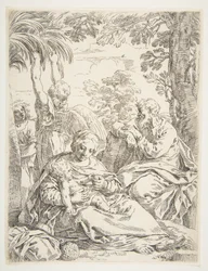 Den hellige familie hviler på deres flugt ind i Egypten, ca. 1637-1639.