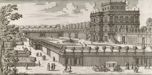 Udsigt over facaden af ​​Palazzo Pamphili og dens have Secondo Prospetto Pe..., efter