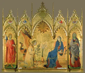 Bebudelse med helgenerne Asano og Margaret (tempera på træ)