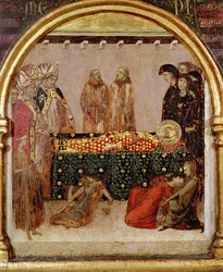 Helbredelse af syge på dagen for døden af St. Louis af Toulouse (1274-97) predella panel fra alteret i St. Louis af Toulouse, 1317 (tempera på panel)