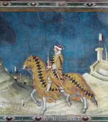 Guidoriccio da Fogliano. Guido Riccio da Fogliano (død 1352), kommandør (condottiero) for hæren i Siena, under erobringen af ​​slottet Montemassi i Maremma (Maremma) i 1328. Fresco af Simone Martini (1284-1344)