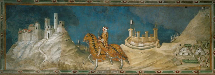 Guidoriccio da Fogliano, condottiere, rider gennem de golde bjerge omkring Siena (vægmaleri)