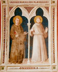 Sankt Antonius af Padova og Sankt Frans af Assisi Fresco af Simone Martini (ca. 1284-1344) Dim 215x185 cm Assisi, Basilica di San Francesco, Nedre kirke Italien