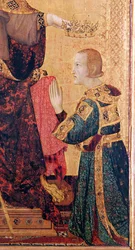 St. Louis af Toulouse (1274-97) kronede sin bror, Robert af Anjou (1278-1343) fra alteret i St. Louis af Toulouse, 1317 (tempera på panel) (detalje fra 183716)