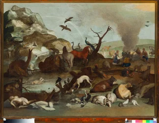 Noahs offer efter syndfloden Maleri af Sinibaldo Scorza (1589-1631) 17. århundrede Dim 70x101 cm Gener, Musei di Strada Nuova (ex Palazzo Rosso)