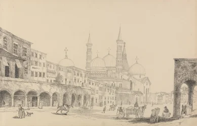 Album med 30 udsigter i Tyrol og Italien: Saint Antonio Church - Padua 3.r. nov. 1840