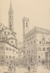 Album med 30 udsigter i Tyrol og Italien: Sydlig udsigt over Barqello eller Statsfængslet og Badias Spire 3.d. maj 1842